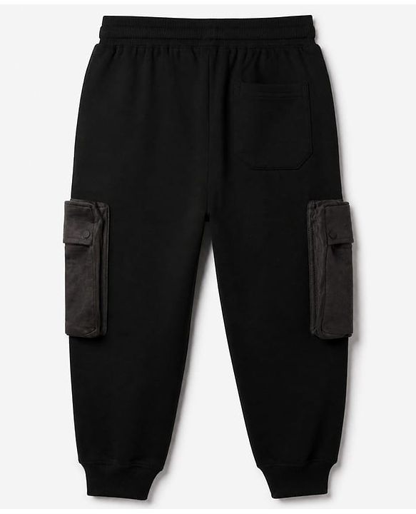 Pine Kids Cotton Knit Full Length Solid Track Pants with Pockets - Black