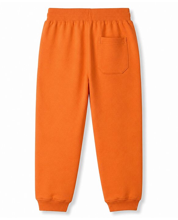 Pine Kids Knit Full Length Lounge Pant With Pockets & Text Print - Orange