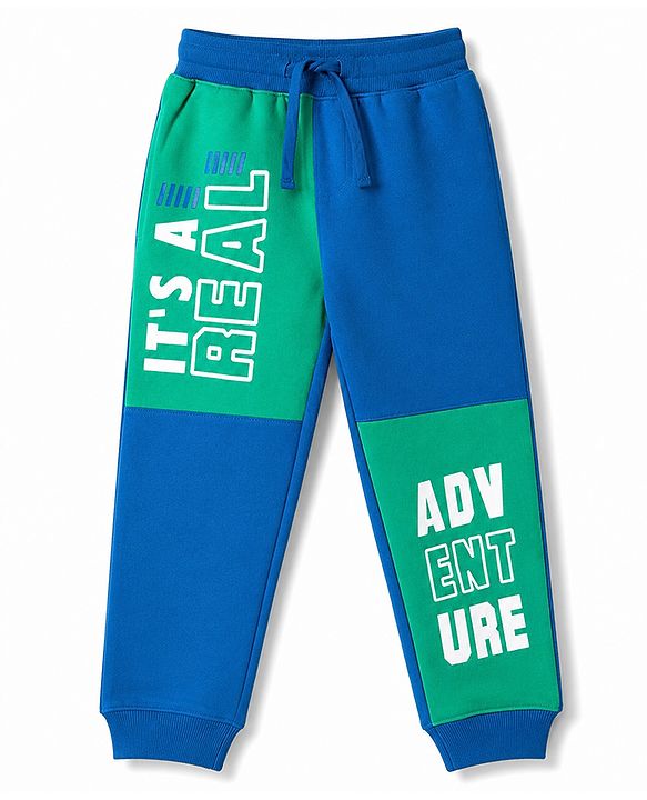 Pine Kids Knit Full Length Cut N Sew Text Printed Lounge Pant - Blue