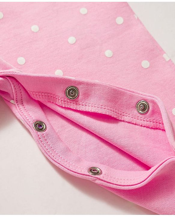 Babyhug Cotton Knit Full Sleeves Footed Sleepsuit with Duck & Polka Dot Print - Pink