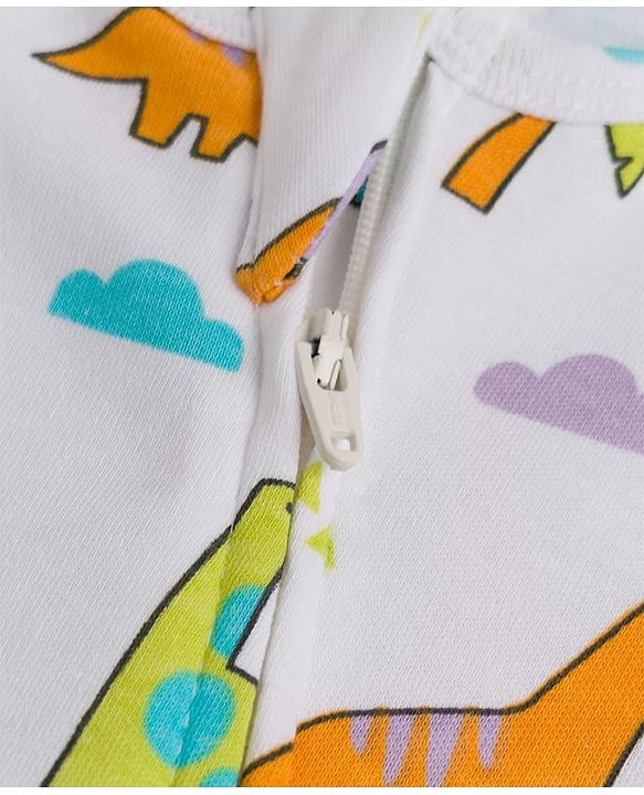 Babyhug Cotton Knit Full Sleeves Footed Sleepsuit with Jungle Theme Print - Multicolour