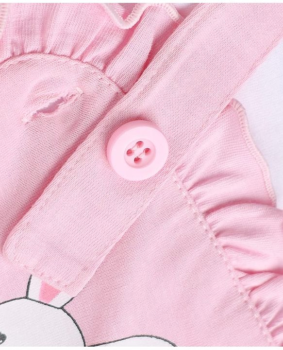 Babyhug 100% Cotton Interlock Knit Half Sleeves Bunny Print Onesie With Polka Dot Printed Tee - Light Pink