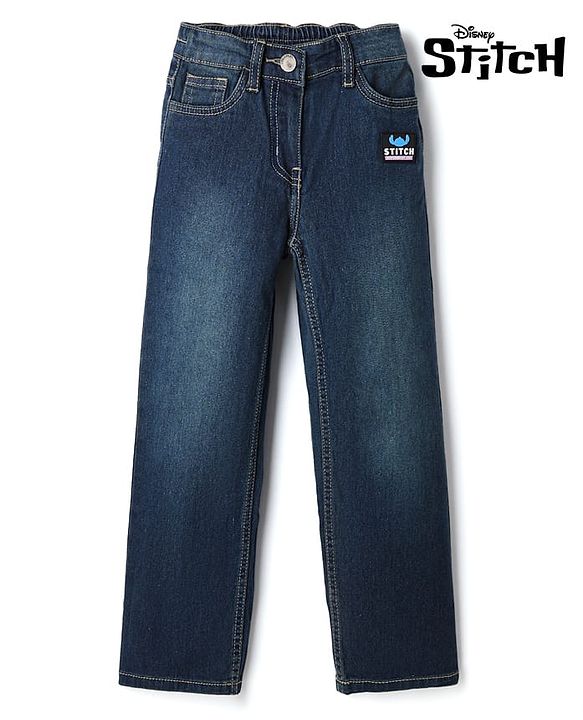 Pine Kids Disney 100% Cotton Denim Full Length Jeans With Stitch Patch in Blue