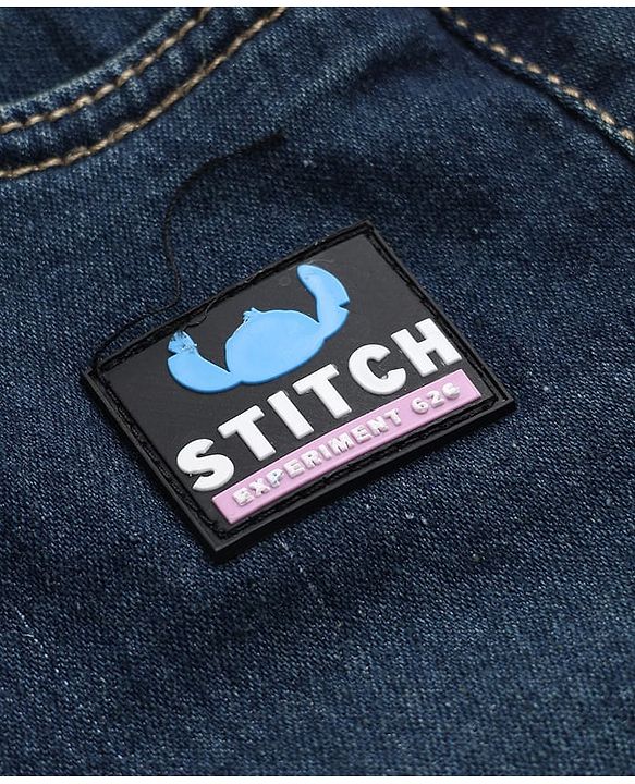 Pine Kids Disney 100% Cotton Denim Full Length Jeans With Stitch Patch in Blue