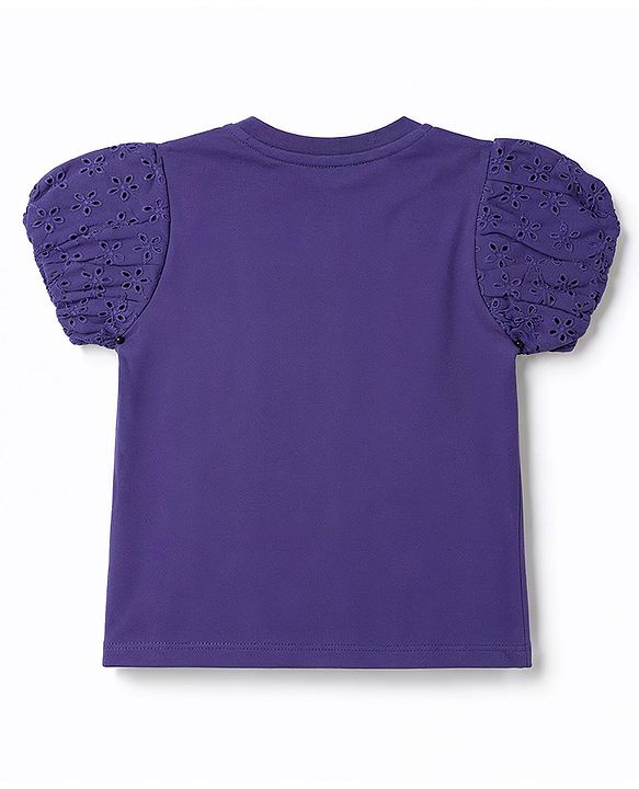 Babyhug 100% Cotton Knit Half Sleeves T-Shirt With Floral Print - Purple