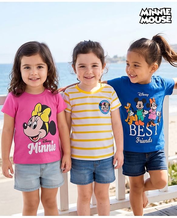 Babyhug Disney Cotton Knit T-Shirts Half Sleeve Minnie Mouse Graphic Multi Color 3-6 Months Pack of 3