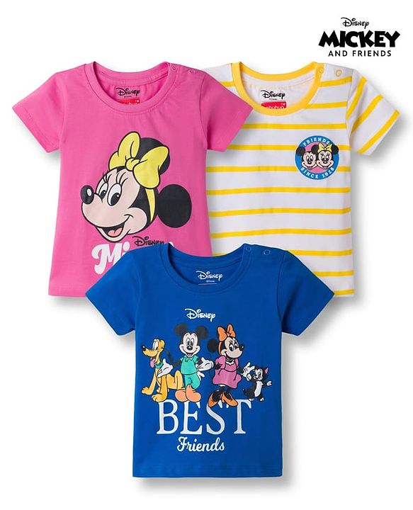 Babyhug Disney Cotton Knit T-Shirts Half Sleeve Minnie Mouse Graphic Multi Color 3-6 Months Pack of 3