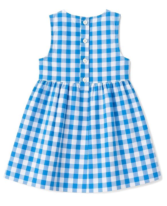 Babyhug Cotton Woven Sleeveless Checked Frock with Floral Empire Line & Headband - Blue
