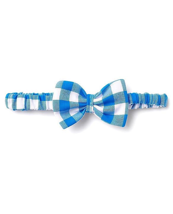 Babyhug Cotton Woven Sleeveless Checked Frock with Floral Empire Line & Headband - Blue