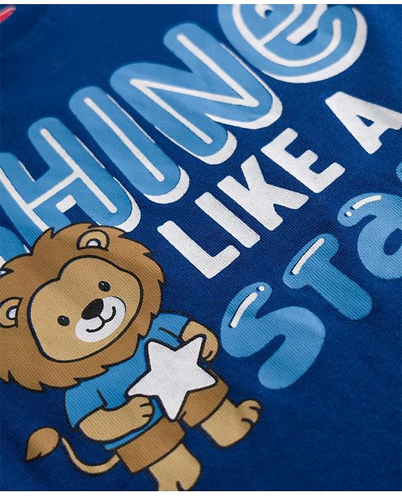 Babyhug 100% Cotton Knit Half Sleeves Lion & Star Printed T-Shirt & Shorts Night Suit - Navy Blue