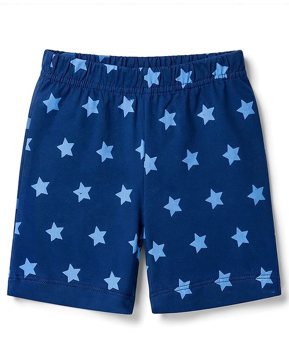 Babyhug 100% Cotton Knit Half Sleeves Lion & Star Printed T-Shirt & Shorts Night Suit - Navy Blue