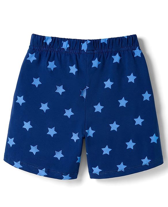 Babyhug 100% Cotton Knit Half Sleeves Lion & Star Printed T-Shirt & Shorts Night Suit - Navy Blue