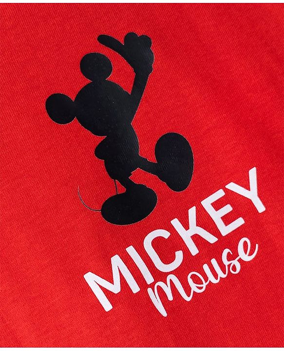 Babyhug Disney Single Jersey Knit Half Sleeves T-Shirt with Front & Back Mickey Mouse Graphics - Red