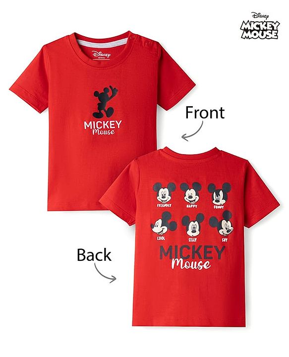 Babyhug Disney Single Jersey Knit Half Sleeves T-Shirt with Front & Back Mickey Mouse Graphics - Red