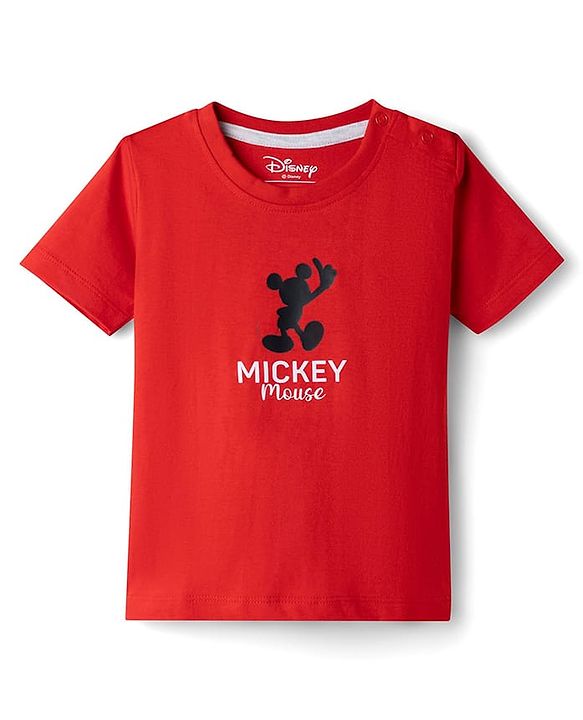 Babyhug Disney Single Jersey Knit Half Sleeves T-Shirt with Front & Back Mickey Mouse Graphics - Red