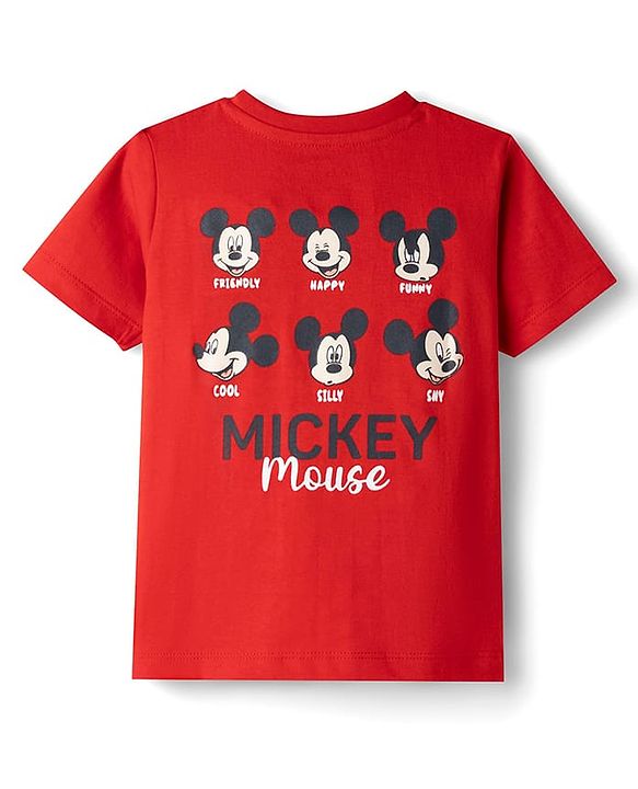 Babyhug Disney Single Jersey Knit Half Sleeves T-Shirt with Front & Back Mickey Mouse Graphics - Red