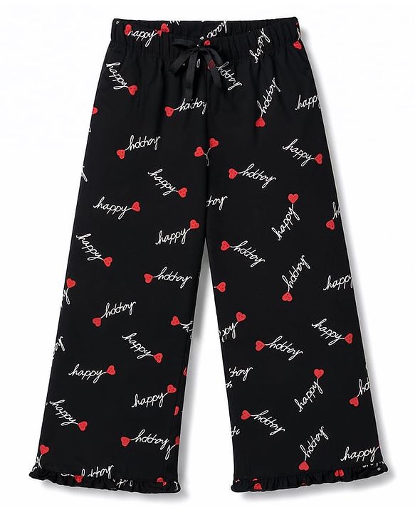 Pine Kids Cotton Knit Half Sleeves Text Printed T-Shirt & Pajama Night Suit - Black