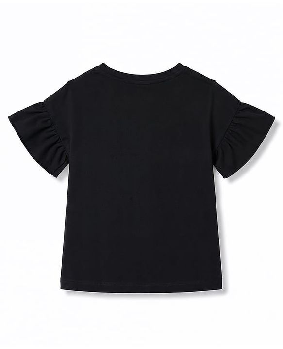 Pine Kids Cotton Knit Half Sleeves Text Printed T-Shirt & Pajama Night Suit - Black