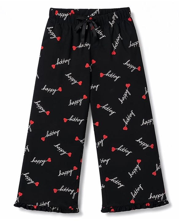 Pine Kids Cotton Knit Half Sleeves Text Printed T-Shirt & Pajama Night Suit - Black