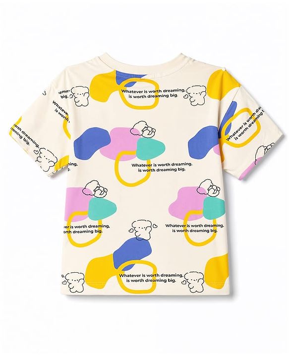 Pine Kids Cotton Knit Half Sleeves T-Shirt & Pyjama Co Ords Night Suit Text Print - Yellow