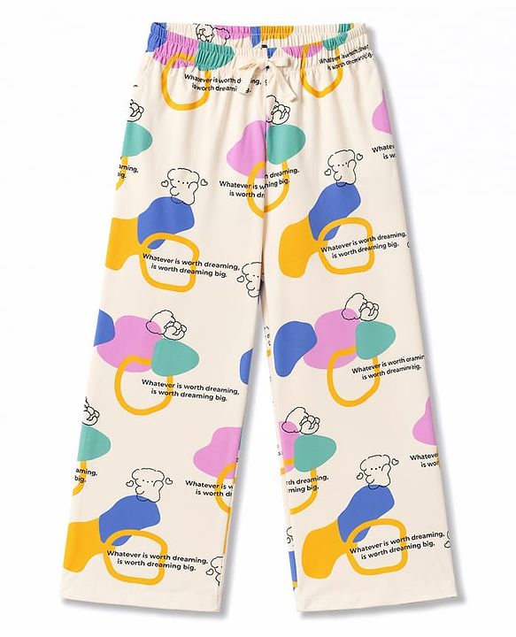 Pine Kids Cotton Knit Half Sleeves T-Shirt & Pyjama Co Ords Night Suit Text Print - Yellow
