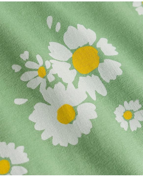 Pine Kids Cotton Knit Half Sleeves T-Shirt & Pyjama Co Ords Night Suit Floral Print - Green