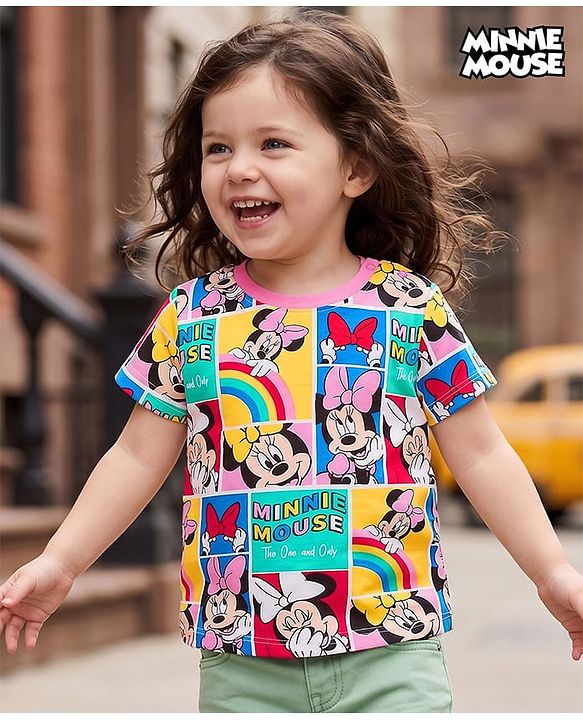 Babyhug Disney Single Jersey Knit Half Sleeves T-Shirt with Minnie Mouse Print - Multicolor