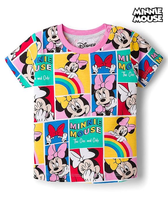 Babyhug Disney Single Jersey Knit Half Sleeves T-Shirt with Minnie Mouse Print - Multicolor