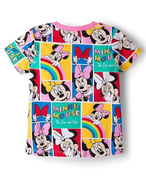 Babyhug Disney Single Jersey Knit Half Sleeves T-Shirt with Minnie Mouse Print - Multicolor