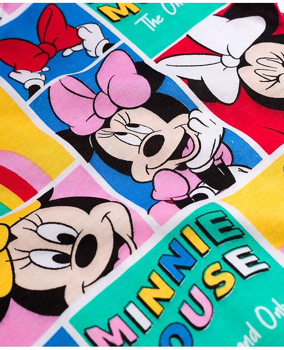 Babyhug Disney Single Jersey Knit Half Sleeves T-Shirt with Minnie Mouse Print - Multicolor