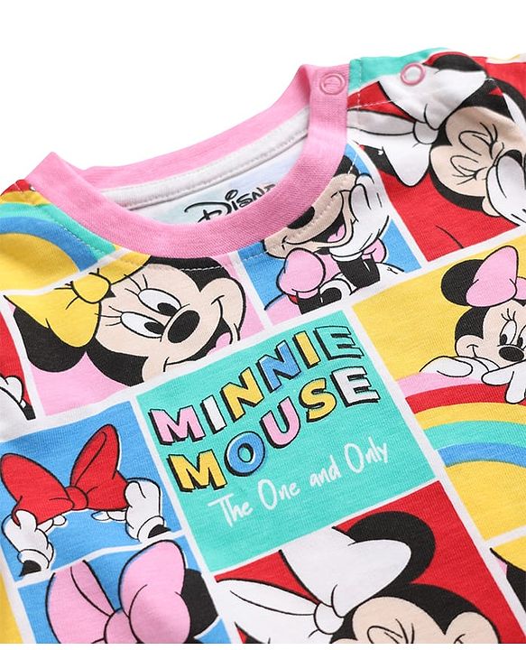 Babyhug Disney 100% Cotton Knit Full Sleeves Co-Ords T-Shirt & Pyjama Night Suit With Minnie Mouse Graphic - Multicolor