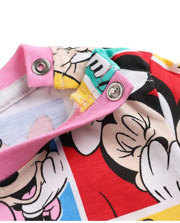Babyhug Disney 100% Cotton Knit Full Sleeves Co-Ords T-Shirt & Pyjama Night Suit With Minnie Mouse Graphic - Multicolor