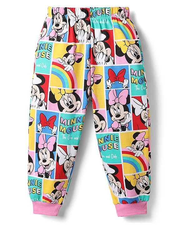 Babyhug Disney 100% Cotton Knit Full Sleeves Co-Ords T-Shirt & Pyjama Night Suit With Minnie Mouse Graphic - Multicolor