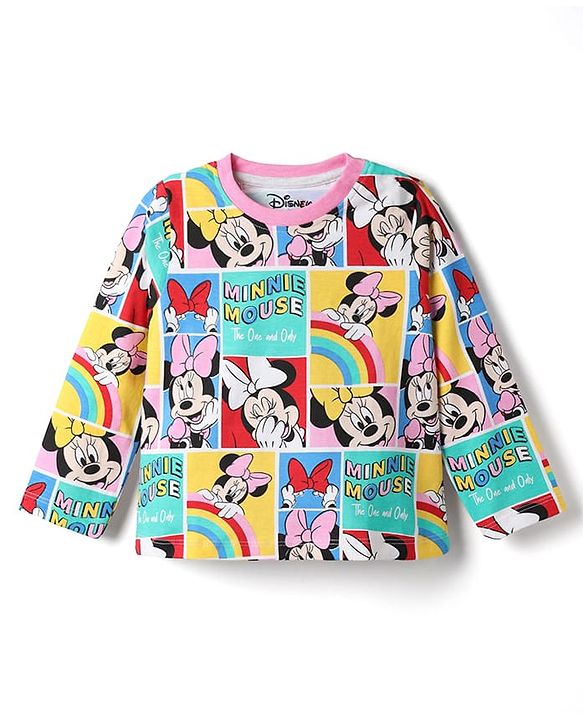 Babyhug Disney 100% Cotton Knit Full Sleeves Co-Ords T-Shirt & Pyjama Night Suit With Minnie Mouse Graphic - Multicolor