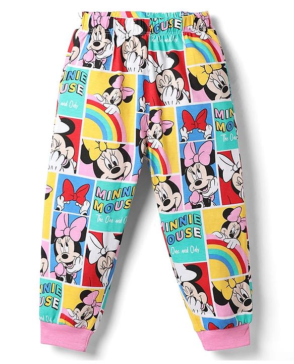 Babyhug Disney 100% Cotton Knit Full Sleeves Co-Ords T-Shirt & Pyjama Night Suit With Minnie Mouse Graphic - Multicolor