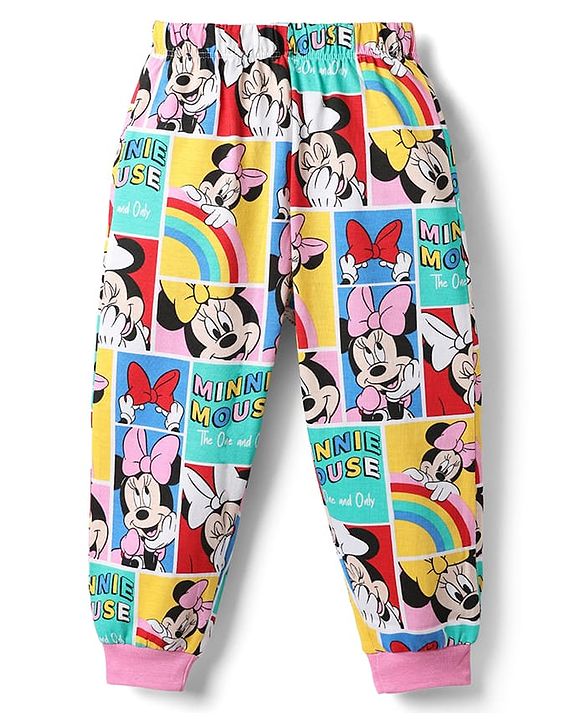 Babyhug Disney 100% Cotton Knit Full Sleeves Co-Ords T-Shirt & Pyjama Night Suit With Minnie Mouse Graphic - Multicolor