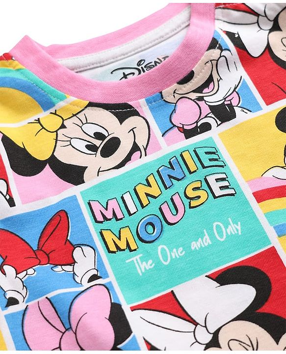 Babyhug Disney 100% Cotton Knit Full Sleeves Co-Ords T-Shirt & Pyjama Night Suit With Minnie Mouse Graphic - Multicolor