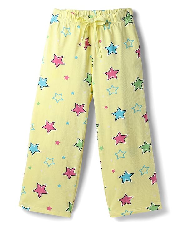 Pine Kids Cotton Knit Half Sleeves Shirt & Pyjama Co Ords Night Suit Star Print - Yellow
