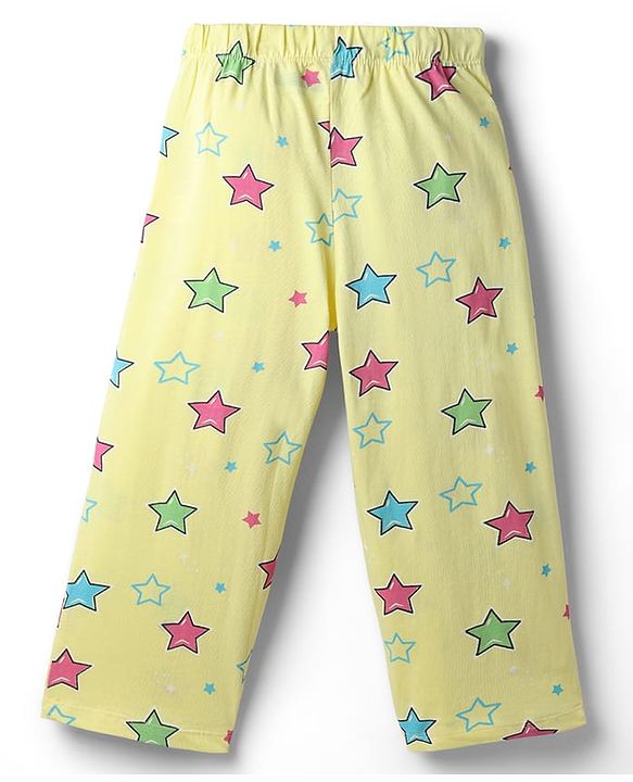 Pine Kids Cotton Knit Half Sleeves Shirt & Pyjama Co Ords Night Suit Star Print - Yellow