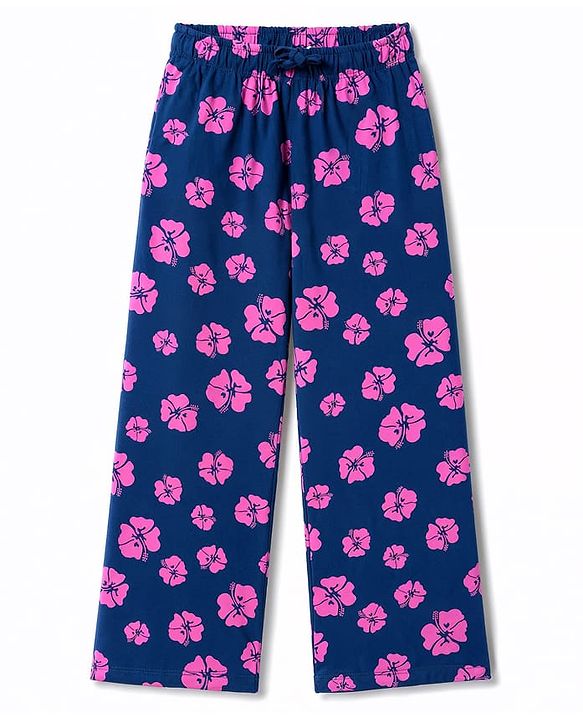 Pine Kids Cotton Knit Half Sleeves Co-Ords Shirt & Pajama Night Suit with Floral Print - Navy