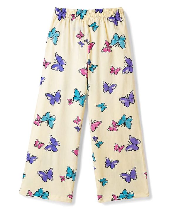 Pine Kids Cotton Knit Half Sleeves Butterfly Printed T-Shirt & Pajama Night Suit - Yellow