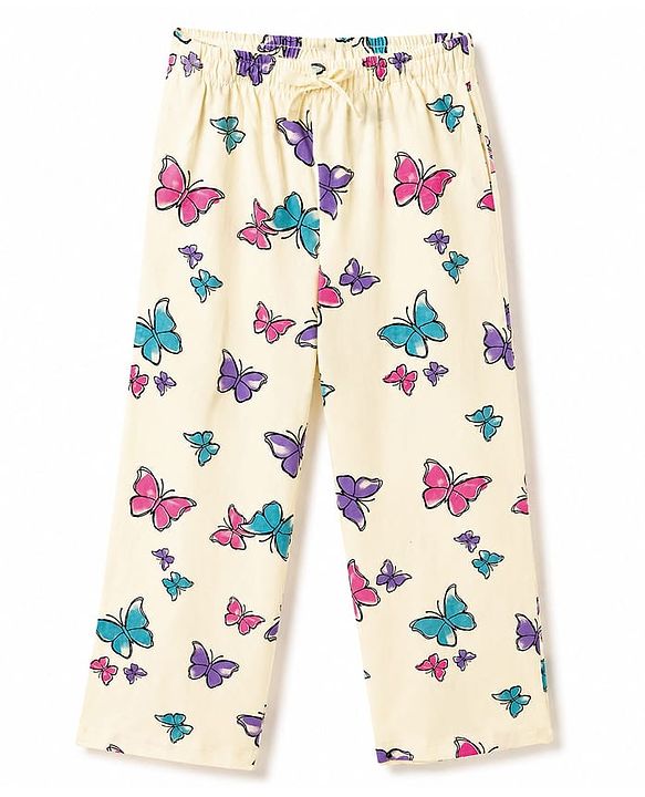 Pine Kids Cotton Knit Half Sleeves Butterfly Printed T-Shirt & Pajama Night Suit - Yellow