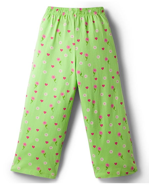 Pine Kids Cotton Knit Half Sleeves  Co-ord Shirt & Pyjama Night Suit with Floral Print - Light Green
