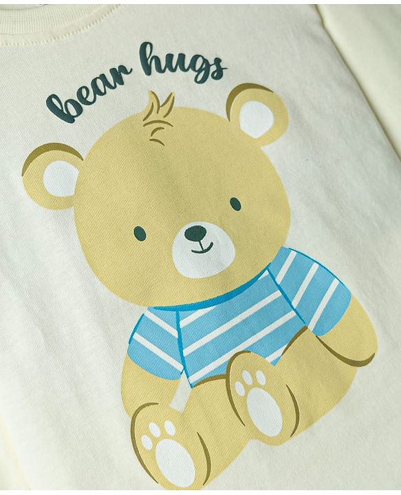 Babyhug 100% Cotton Knit Full Sleeves T-Shirt & Pyjama Night Suit With Teddy Bear Print - Blue
