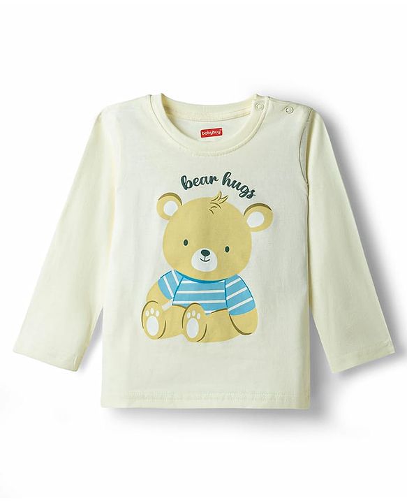 Babyhug 100% Cotton Knit Full Sleeves T-Shirt & Pyjama Night Suit With Teddy Bear Print - Blue