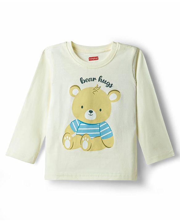 Babyhug 100% Cotton Knit Full Sleeves T-Shirt & Pyjama Night Suit With Teddy Bear Print - Blue