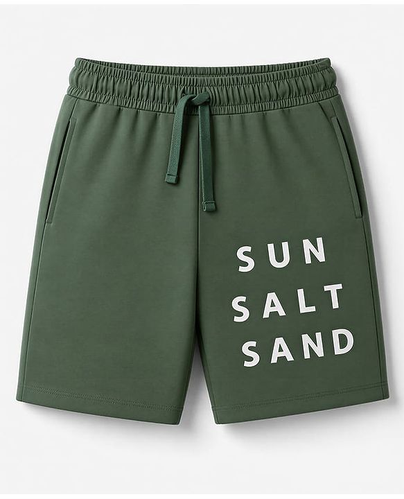 Pine Kids Cotton Knit Half Sleeves T-Shirt & Shorts Night Suit With Tropical & Text Print - Green