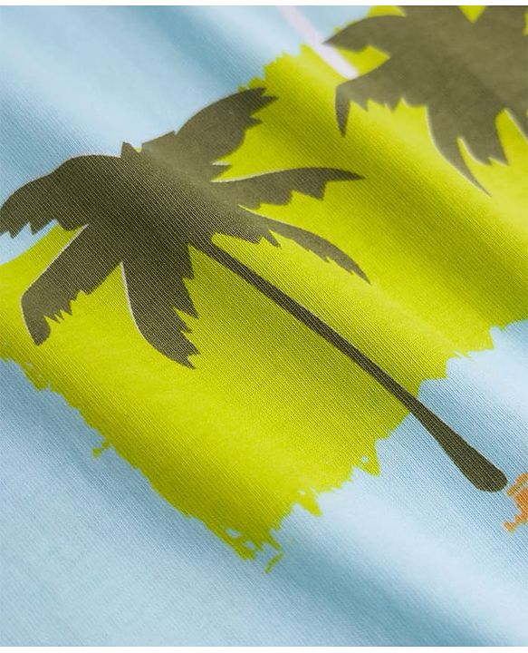 Pine Kids Cotton Knit Half Sleeves T-Shirt & Shorts Night Suit With Tropical & Text Print - Green