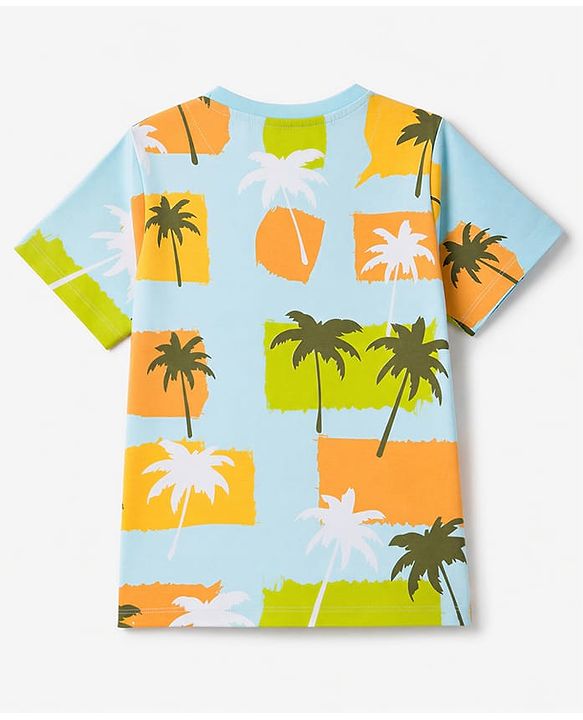 Pine Kids Cotton Knit Half Sleeves T-Shirt & Shorts Night Suit With Tropical & Text Print - Green