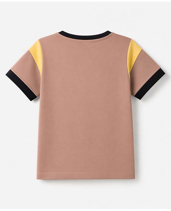 Pine Kids Cotton Knit Half Sleeves T-Shirt & Shorts Night Suit With Text Print - Brown